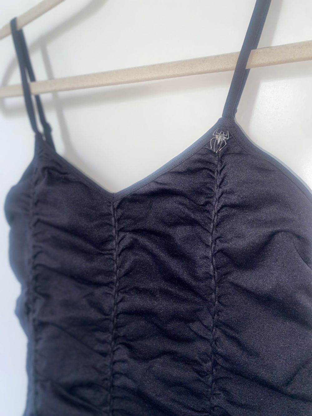 Killstar Black Ruched Spaghetti Strap Cami with Metal Spider M/L